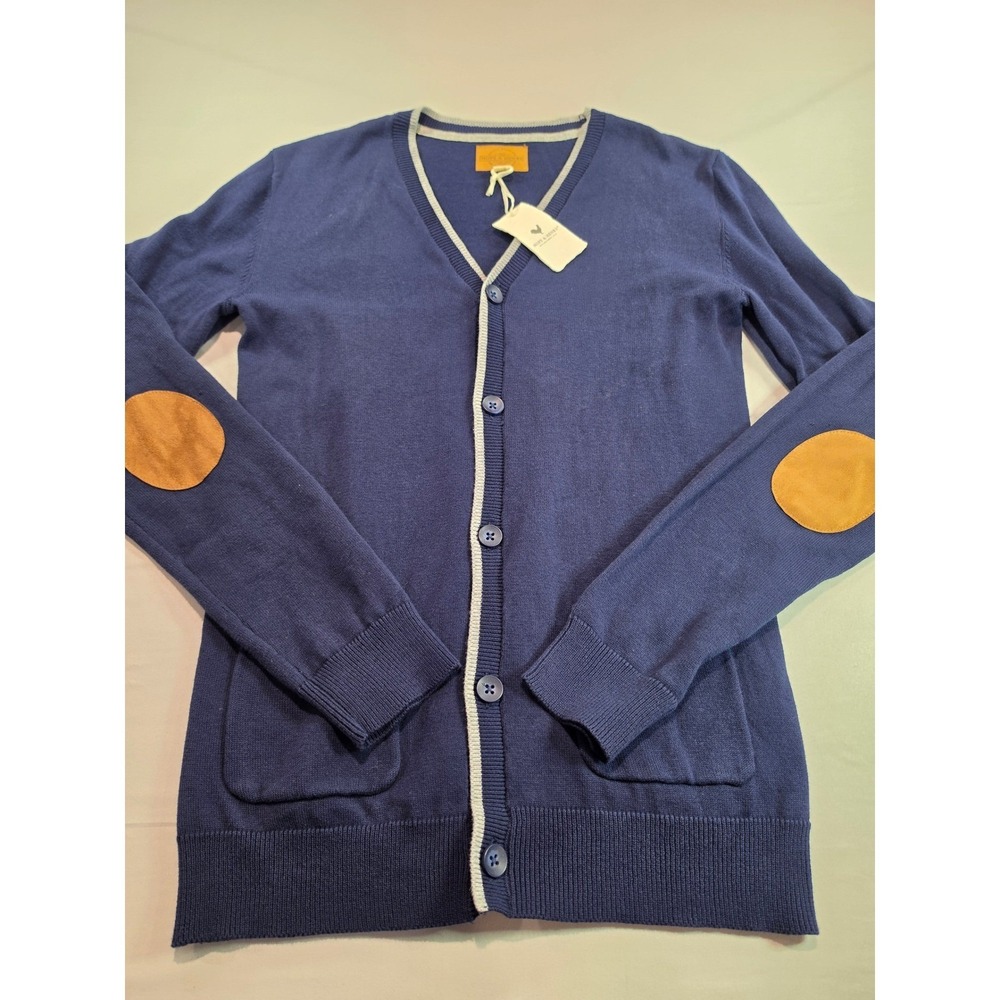 Hope & Henry Boys Navy Blue V-Neck Cardigan Sweater Elbow Patches XL 16 New
